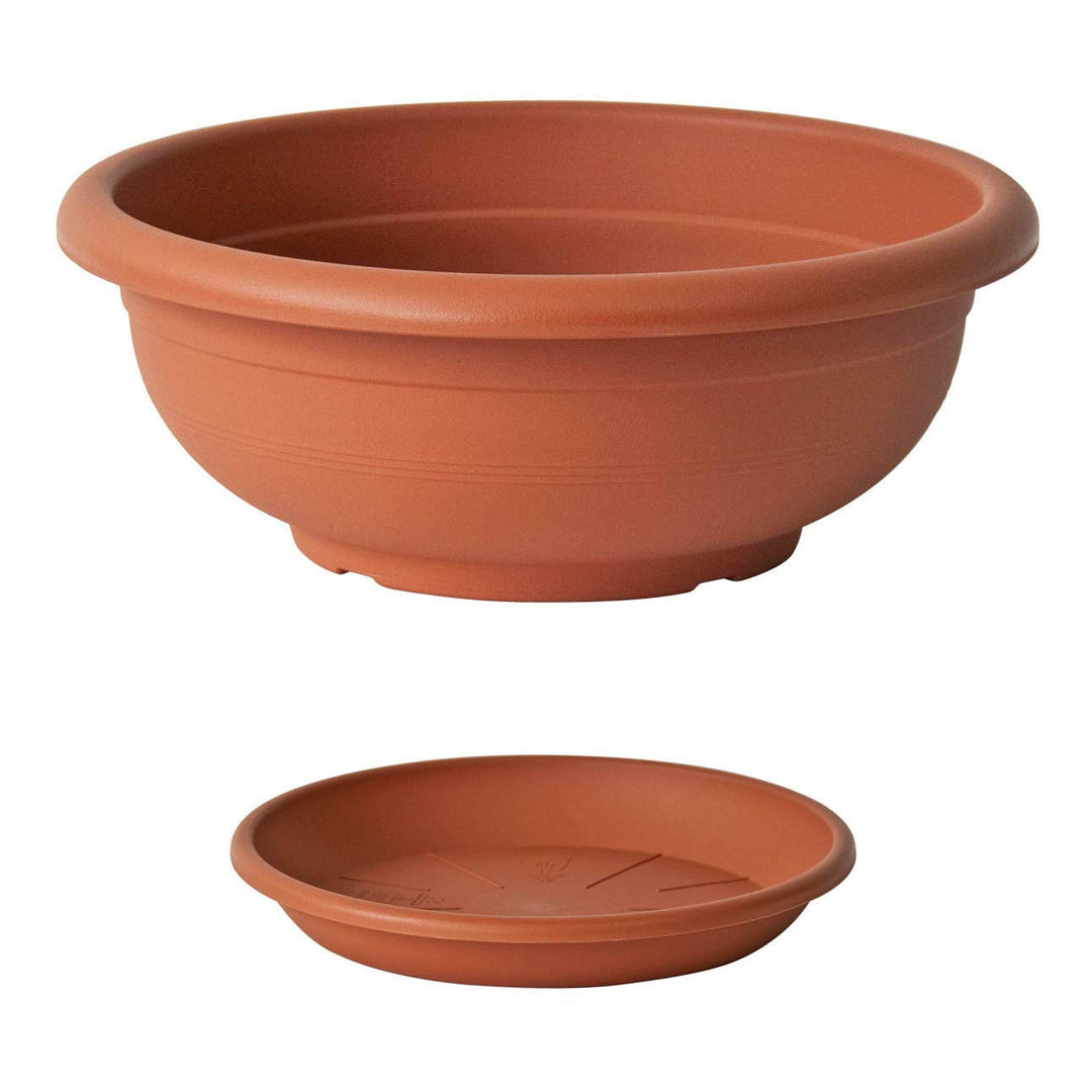 Euro3Plast Olimpo Blumenschale mit Untersetzer in rund 70 cm Ø Farbe terrakotta aus Kunststoff 13631