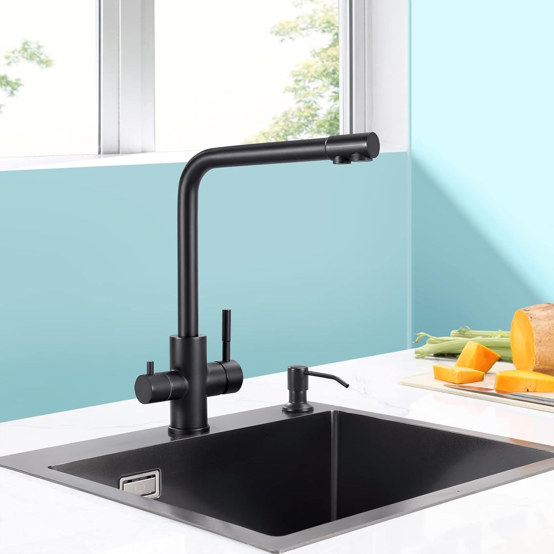 CECIPA 3 Wege Wasserhahn Küche, Küchenarmatur 360° Schwenkbar, Mischbatterie Küche für Osmoseanlage,