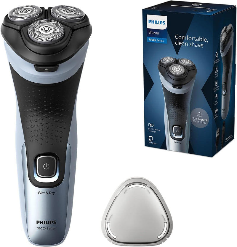 Philips Shaver Series 3000X – Elektrischer Nass- und Trockenrasierer für Männer in Himmelblau, mit S