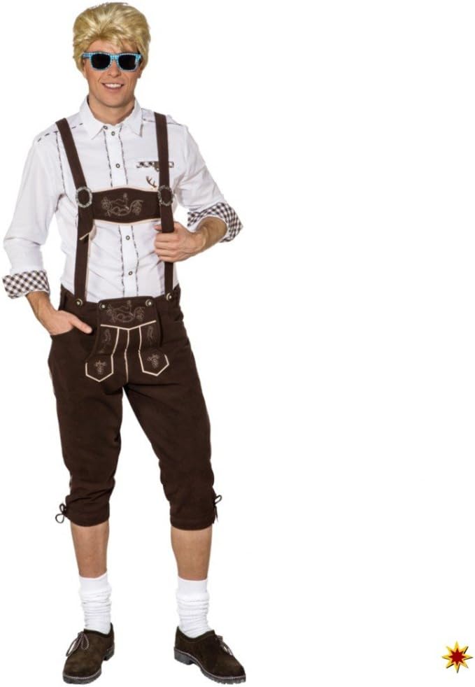 Trachtenhose knielang Gr. 48 - 60 Latzhose braun Oktoberfest Bayern Hose (56)