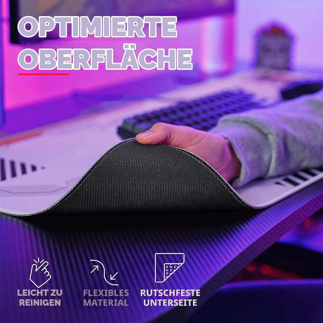 GXTrust 759 Gaming Mauspad XXL Japan Weiss, Mauspad 900x400 mm mit Vernähter Rand, Optimierte Gewebe
