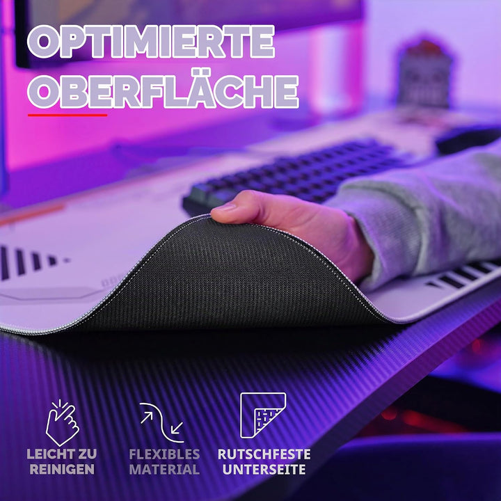 GXTrust 759 Gaming Mauspad XXL Japan Weiss, Mauspad 900x400 mm mit Vernähter Rand, Optimierte Gewebe