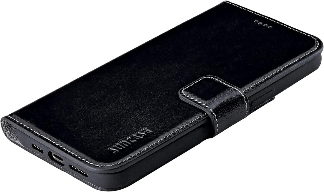 Suncase Book-Style Hülle kompatibel mit iPhone 12 Mini (5.4") Leder Tasche (Slim-Fit) Lederhülle Han