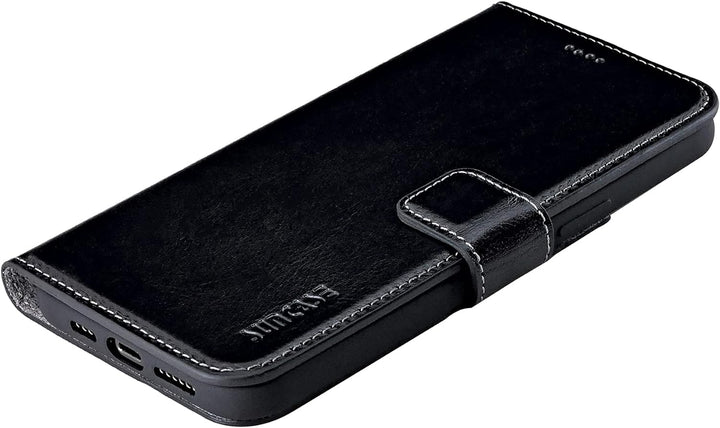 Suncase Book-Style Hülle kompatibel mit iPhone 12 Mini (5.4") Leder Tasche (Slim-Fit) Lederhülle Han