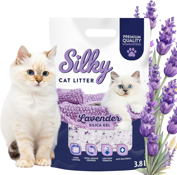 Silikat-Katzenstreu Lavender | 30,4L Satz | Hervorragende Geruchskontrolle, Staubfrei,Weich an den P