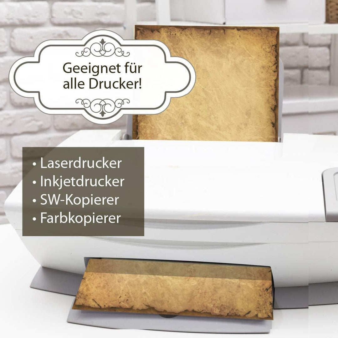 CASANOVA Briefpapier mit Umschlag Vintage 25 Sets Papier beidseitig A4 alt retro Mittelalter antik n