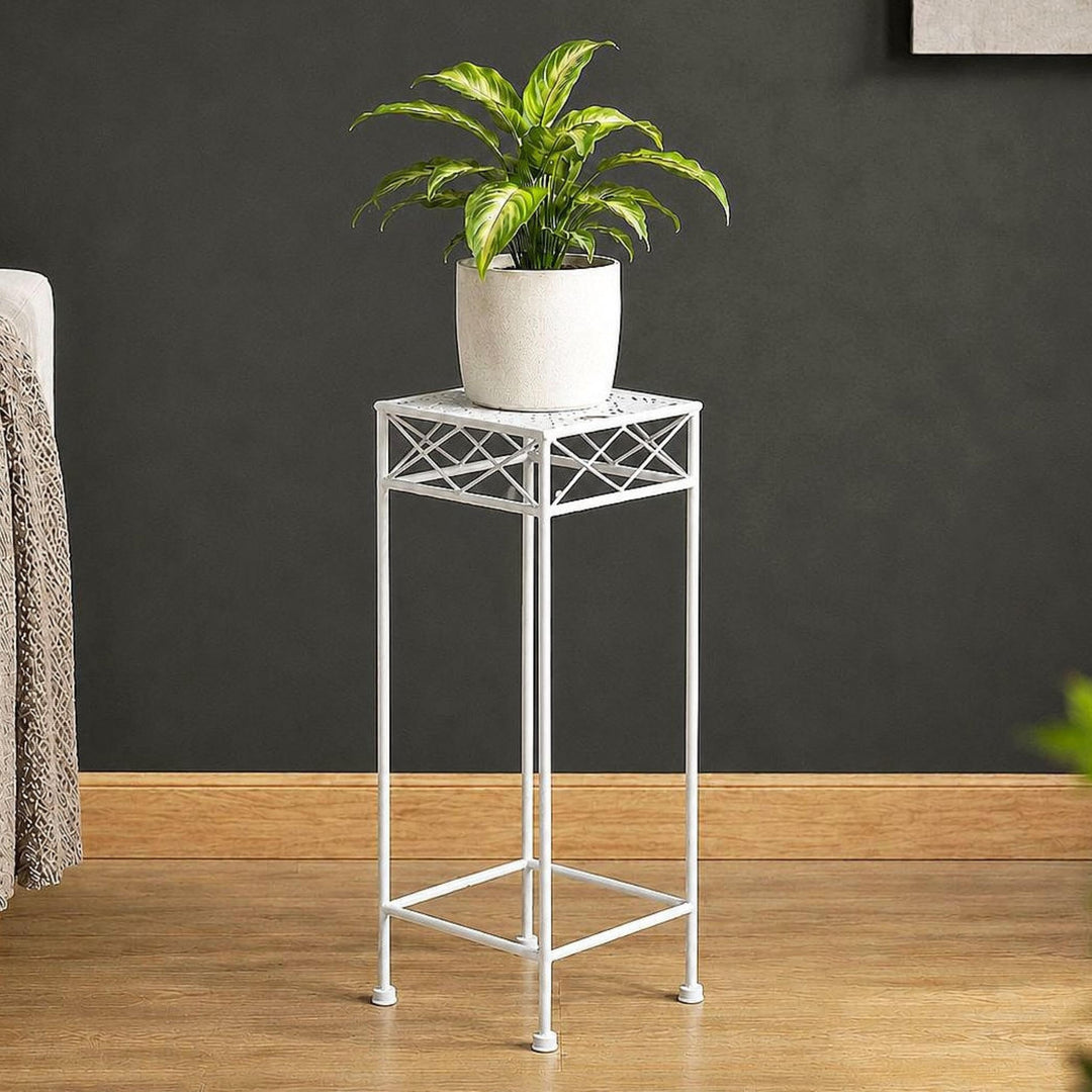 DanDiBo Blumenhocker Weiss Metall Eckig 70-50 cm Blumenständer 96314 Beistelltisch Blumensäule Moder