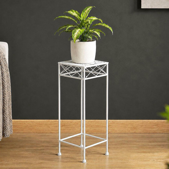 DanDiBo Blumenhocker Weiss Metall Eckig 70-50 cm Blumenständer 96314 Beistelltisch Blumensäule Moder