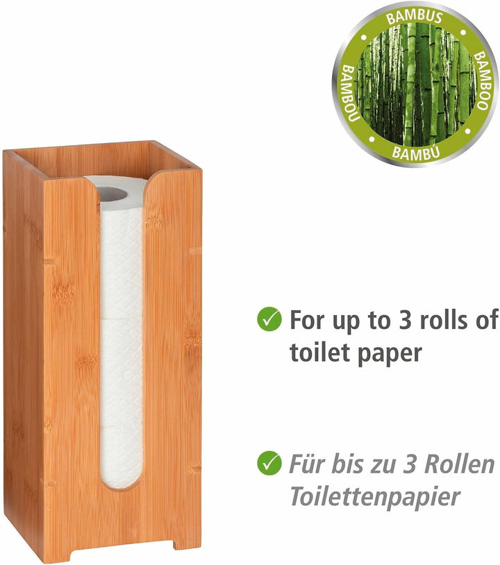 WENKO Toilettenpapierhalter Bambusa, Toiletten-Ersatzrollenhalter 15 x 14 x 35.5 cm Braun, 15 x 14 x