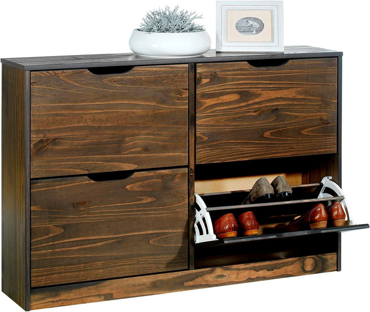 IDIMEX Schuhschrank Basil, schöner Schuhkipper mit 4 Klappen, praktische Schuhkommode aus Kiefer in