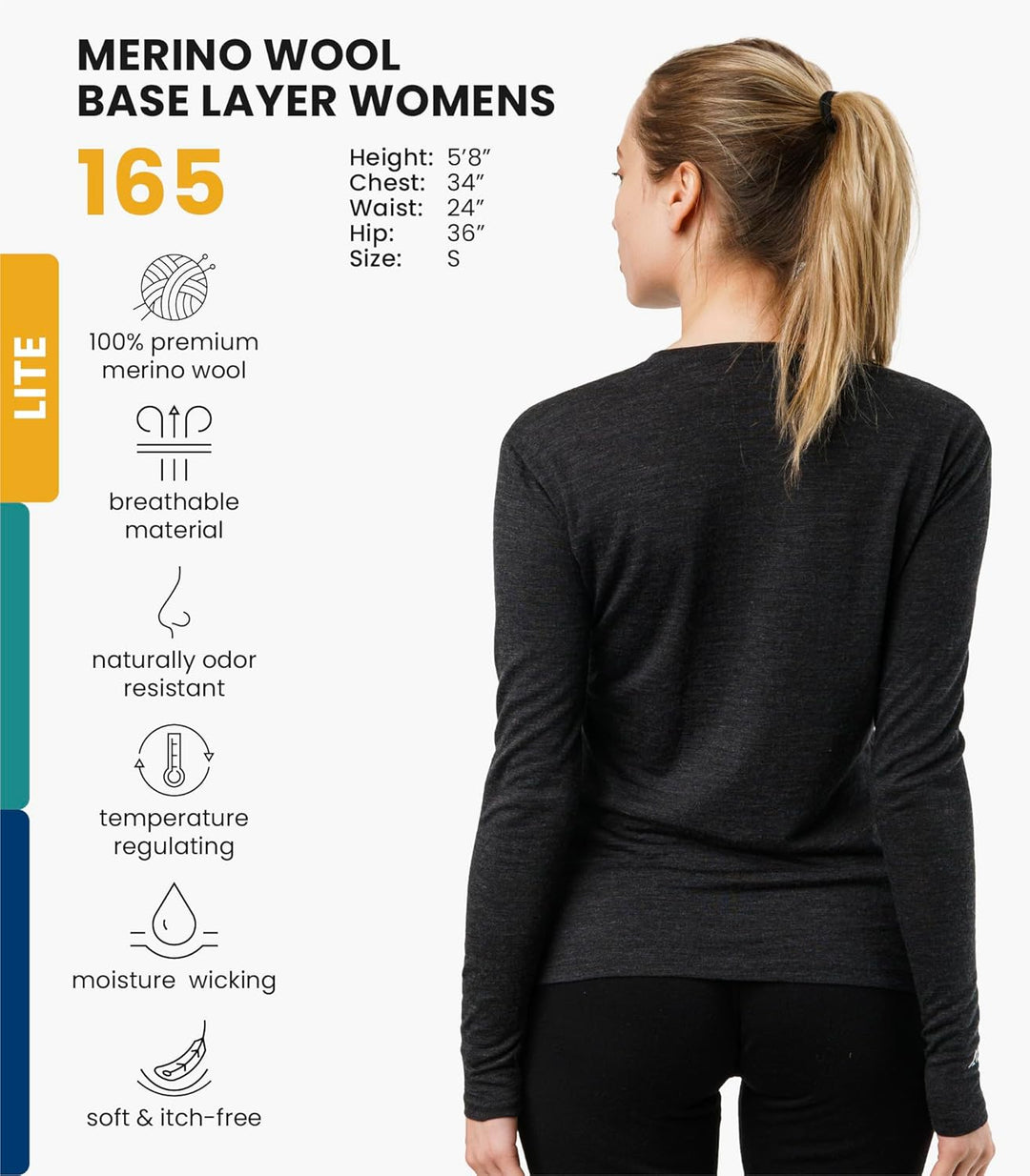 Merino.tech Merino Shirt Damen Langarm - Premium 100% Merino Unterwäsche Damen Langarmshirt, Sportun