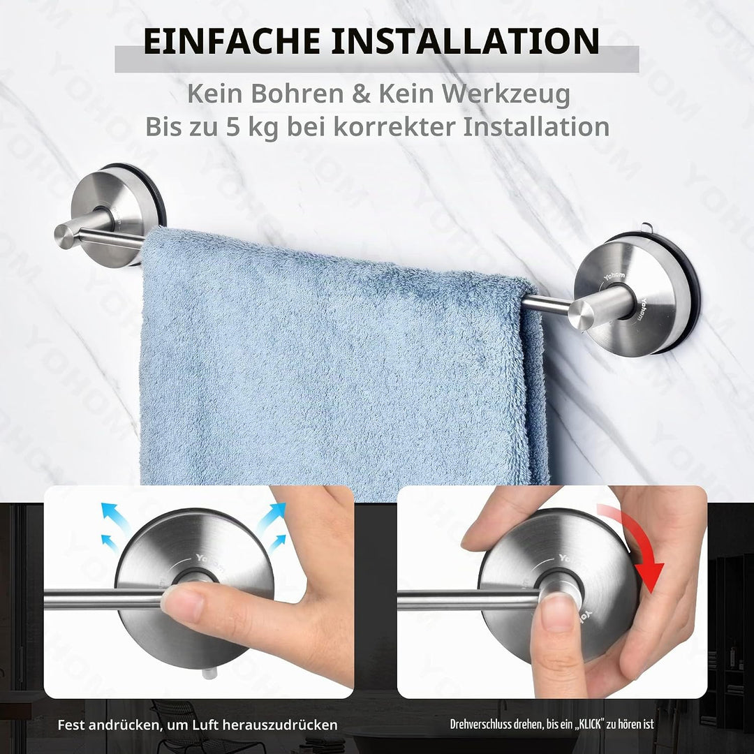 YOHOM 42,8 cm Handtuchstange Saugnapf Bad Edelstahl Handtuchhalter Saugnapf Extra Stark Geschirrtuch