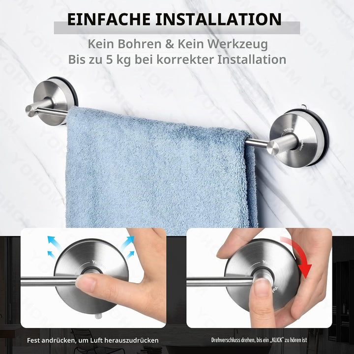 YOHOM 42,8 cm Handtuchstange Saugnapf Bad Edelstahl Handtuchhalter Saugnapf Extra Stark Geschirrtuch