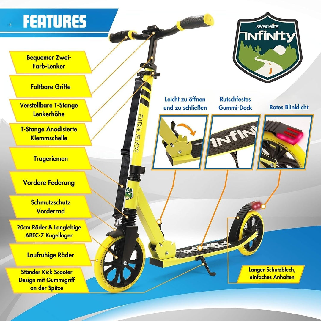 SereneLife Roller für Kinder & Erwachsene, Unisex-Tretroller, Cityroller, klappbar & höhenverstellba