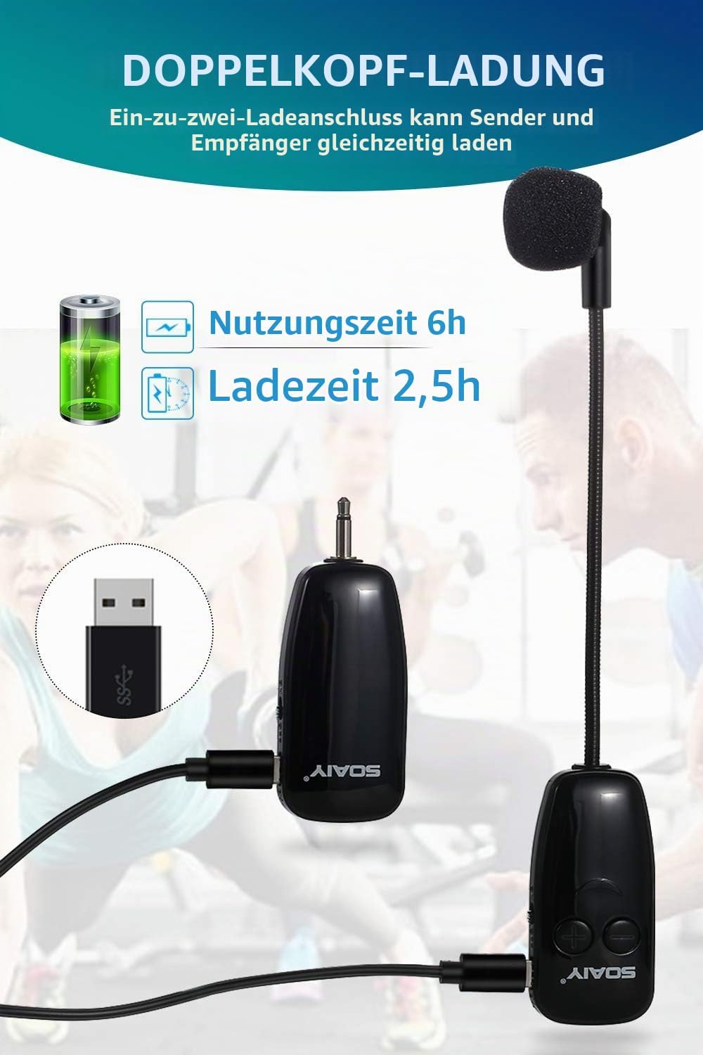 2in1 UHF drahtlos Headset Mikrofon wiederaufladbar 50M 6,35mm&amp; 3,5mm Stecker kabellos Mikrofon für S
