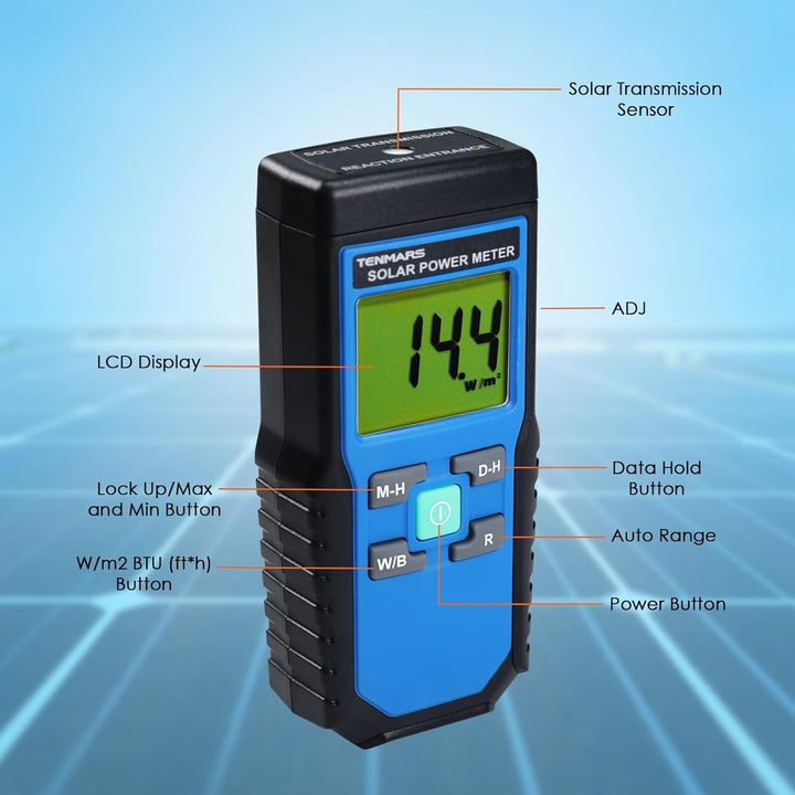 Handheld Digital Solar Leistung Meter (Pyranometer) 2000 W/m2, 634BTU / (ft2xh) Messung Solarstrahlu