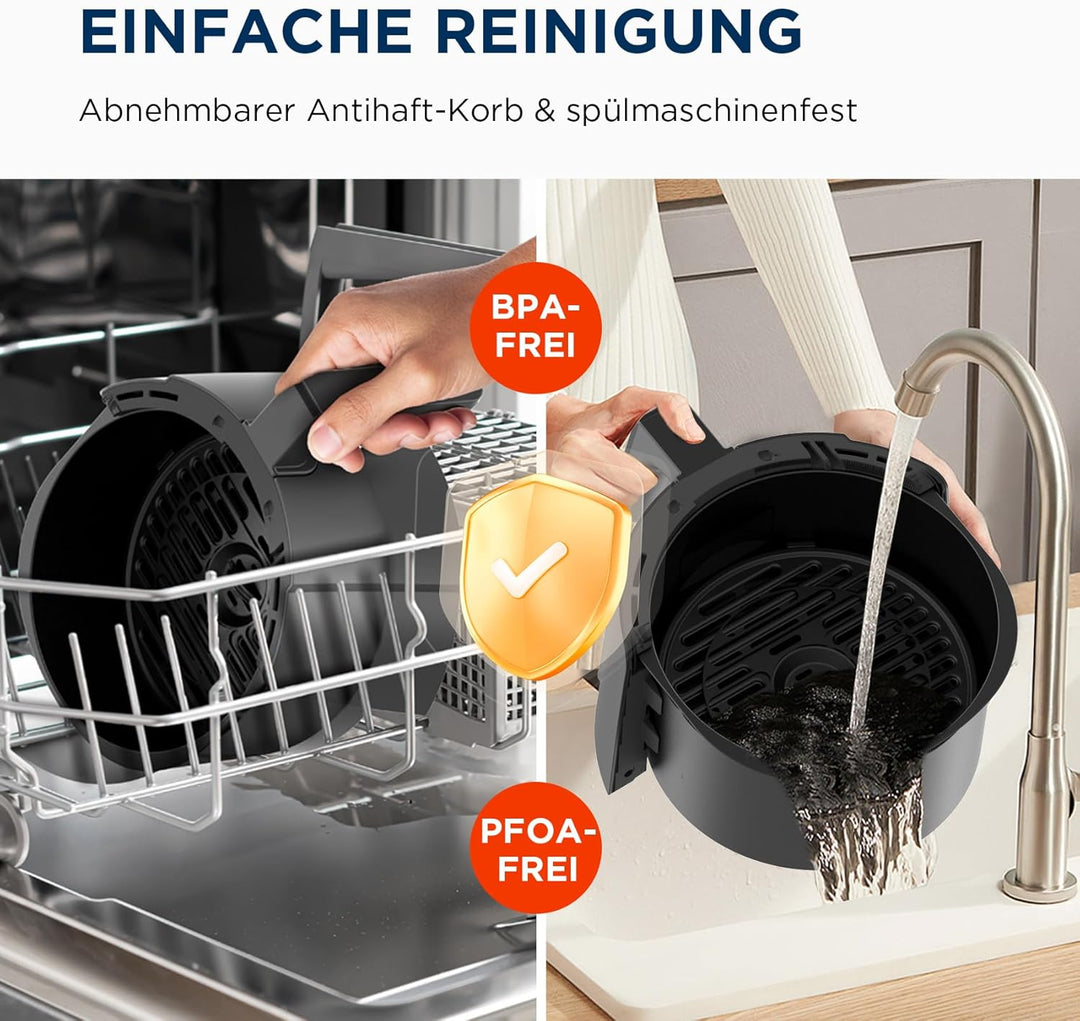 Midea Heissluftfritteuse 4L XL Air Fryer mit LED-Touchscreen, [35-200°C|8 Kochfunktionen|Spülmaschin