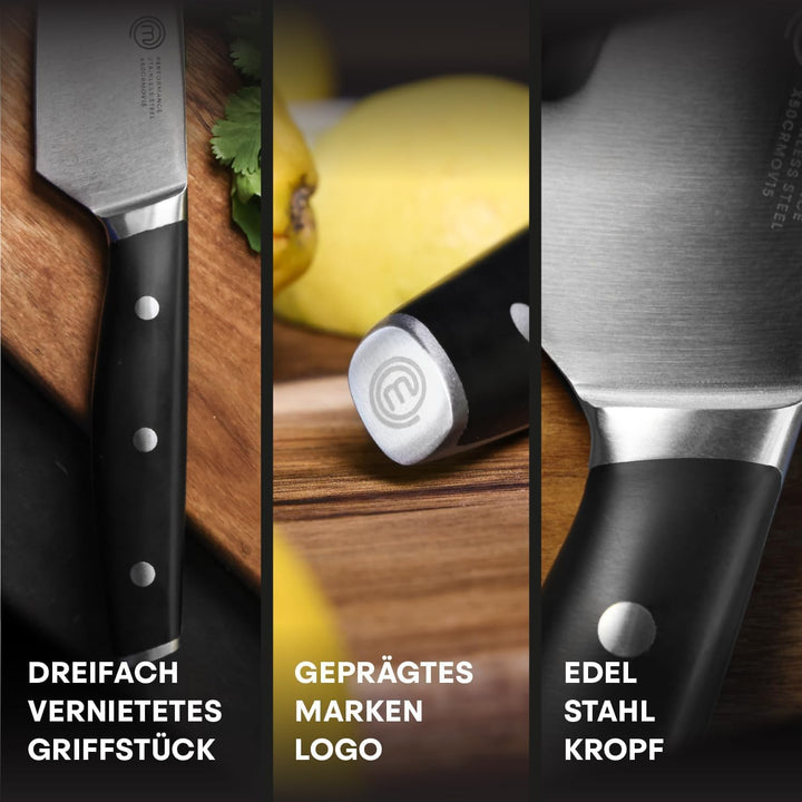 MasterChef Küchenmesser Set mit Kochmesser, Santoku Messer & Schälmesser, Profi Messerset aus Rostfr