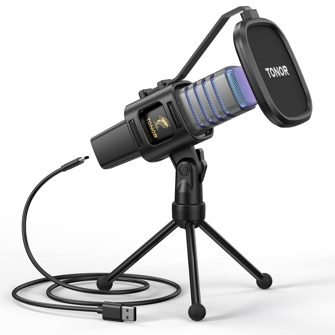 TONOR Gaming USB Mikrofon PC RGB Microphone Streaming Podcast Studio Nierencharakteristik Kondensato
