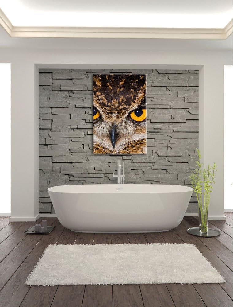 Eule mit gelben Augen, Format: 100x70 auf Leinwand, XXL riesige Bilder fertig gerahmt mit Keilrahmen