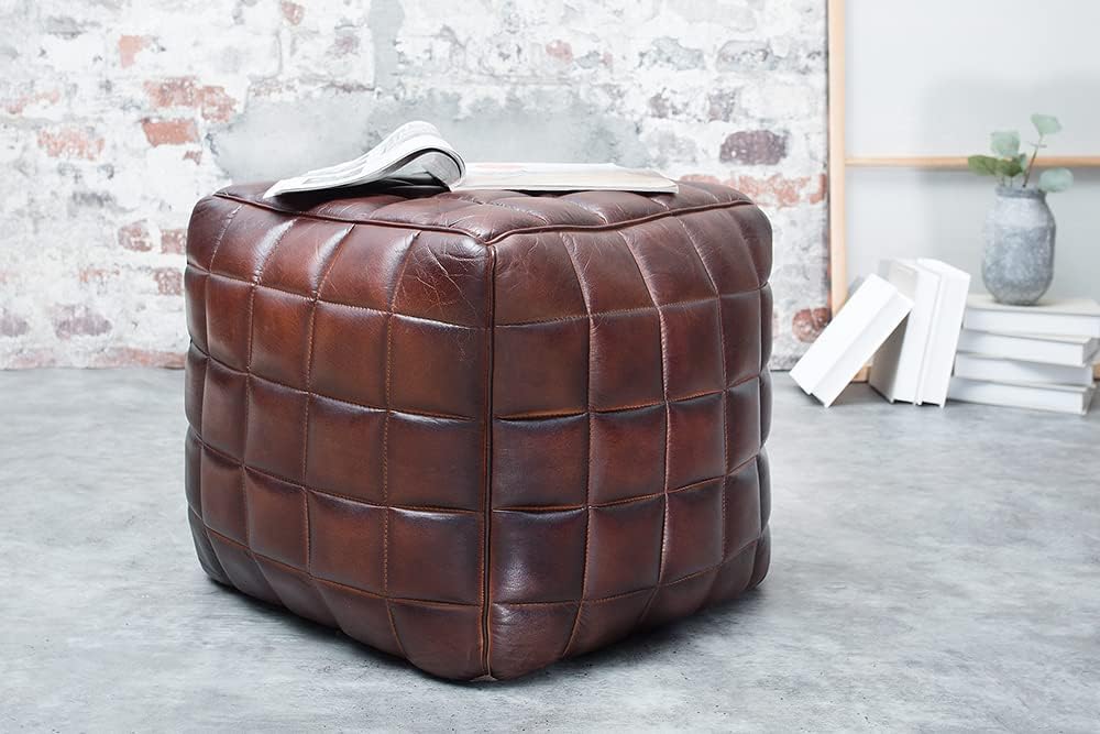 Invicta Interior Design Echtleder Hocker Rider braun Sitzhocker Fusshocker Sitzwürfel Leder Lederhoc