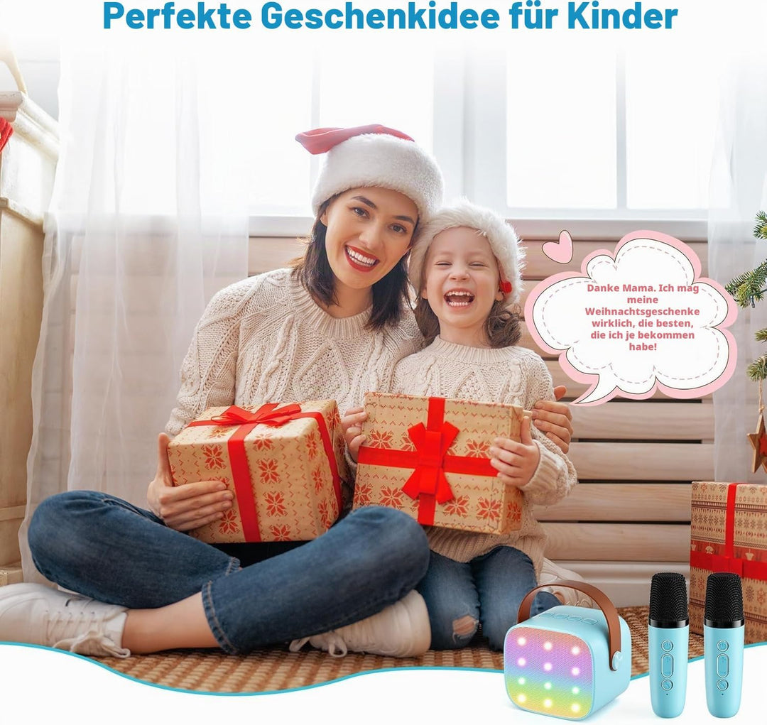 Mini-Karaoke-Maschine mit 2 kabellosen Mikrofonen, Top-Tragbare Bluetooth-Karaoke-Maschine für Kinde