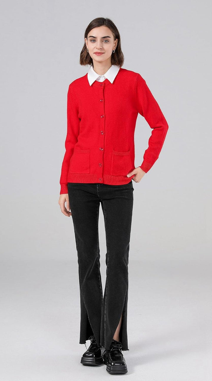 SMILING PINKER Damen Strickjacke Langarm Cardigan Warm Rundhals Strickweste Jacke mit Knopfleiste un