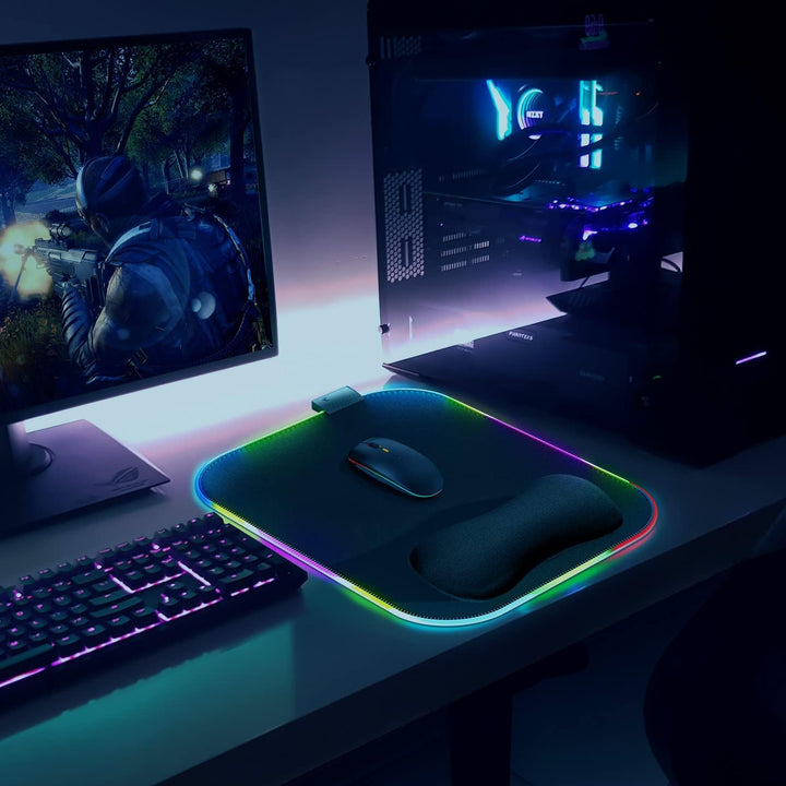 Gimars RGB Mauspad Gaming mit Handauflage, 305x254mm Grosses Gelkissen Mouspad mit 10 LED-Beleuchtun