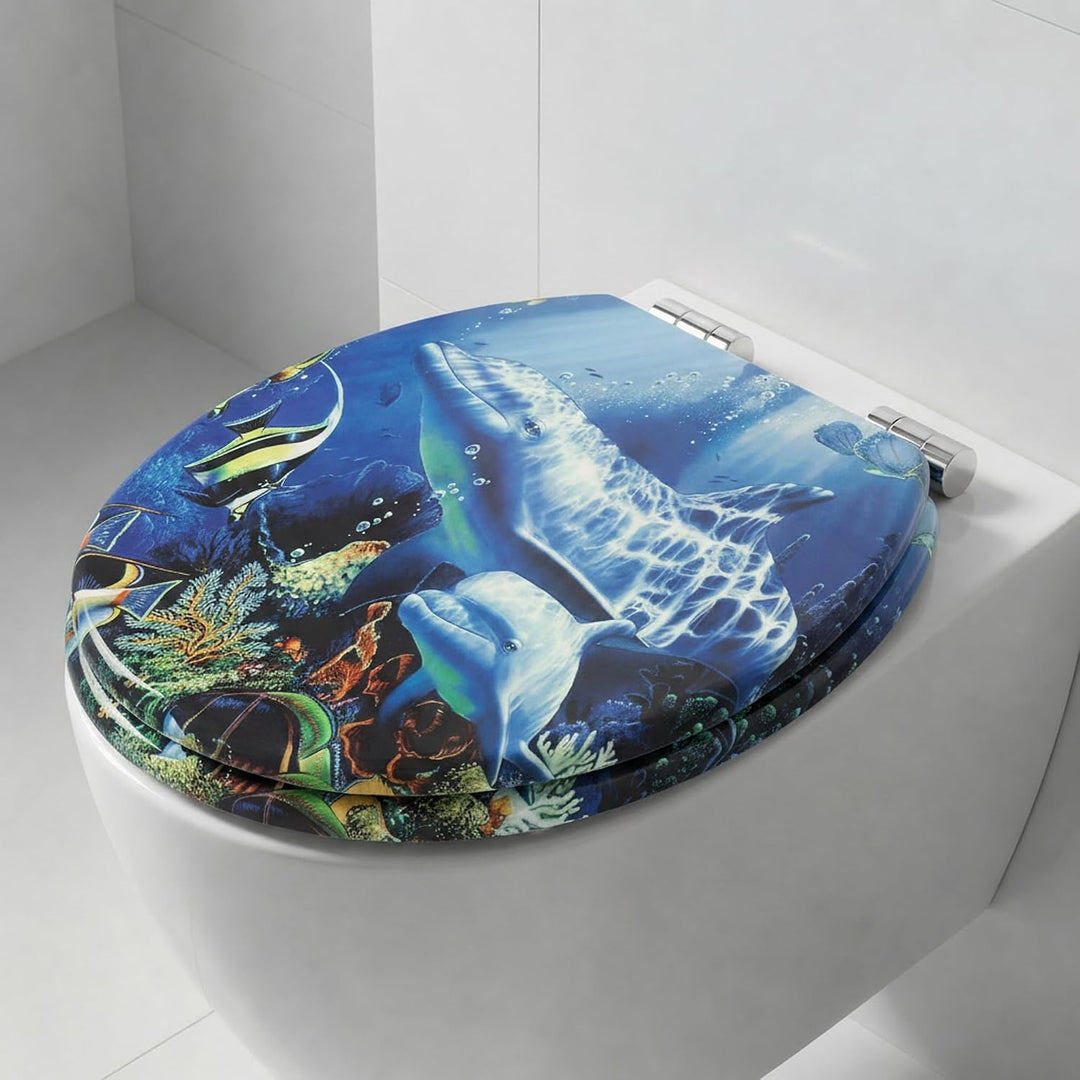 SINOBATH WC-Sitz Mit Absenkautomatik,Toilettendeckel MDF Holzkern,Softclose Scharnier (Wal), Wal