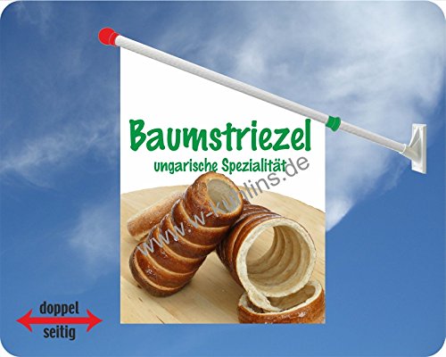 Werbeflagge, Werbefahne - Crepes, Zuckerwatte, gebrannte Mandeln - Ideal für Jahrmarkt, Kirmes, Stad