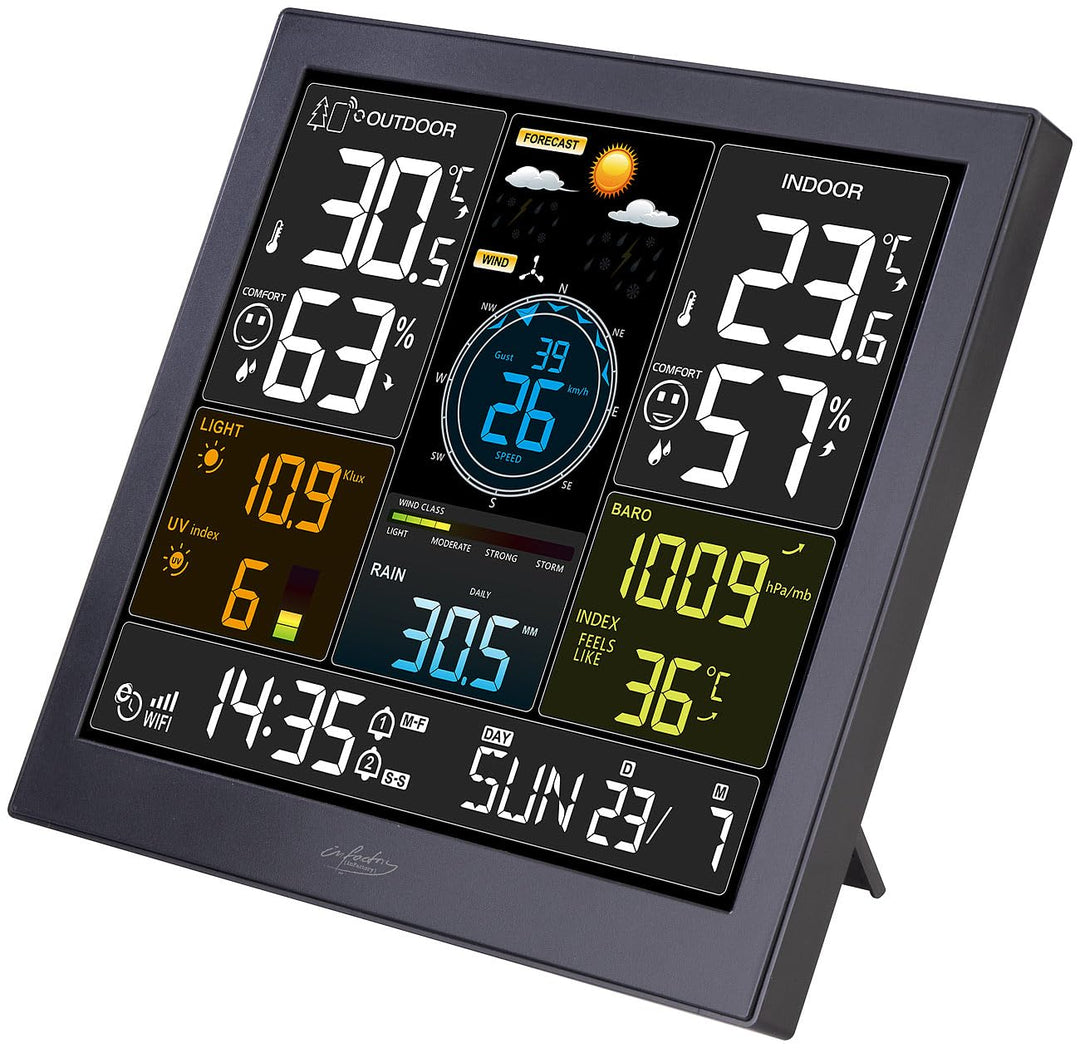 infactory Wetterstation Smart: WLAN-Funk-Wetterstation mit XL-Farbdisplay, App, Weather Underground