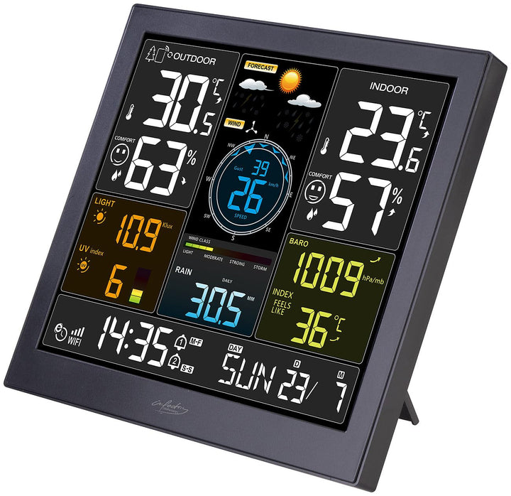 infactory Wetterstation Smart: WLAN-Funk-Wetterstation mit XL-Farbdisplay, App, Weather Underground