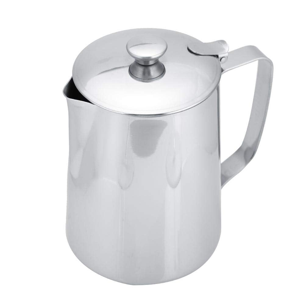 Edelstahlkanne Kaffeetasse Milchbecher mit Deckel für Latte Coffee Art für Büro Küche (Silber4) Silb