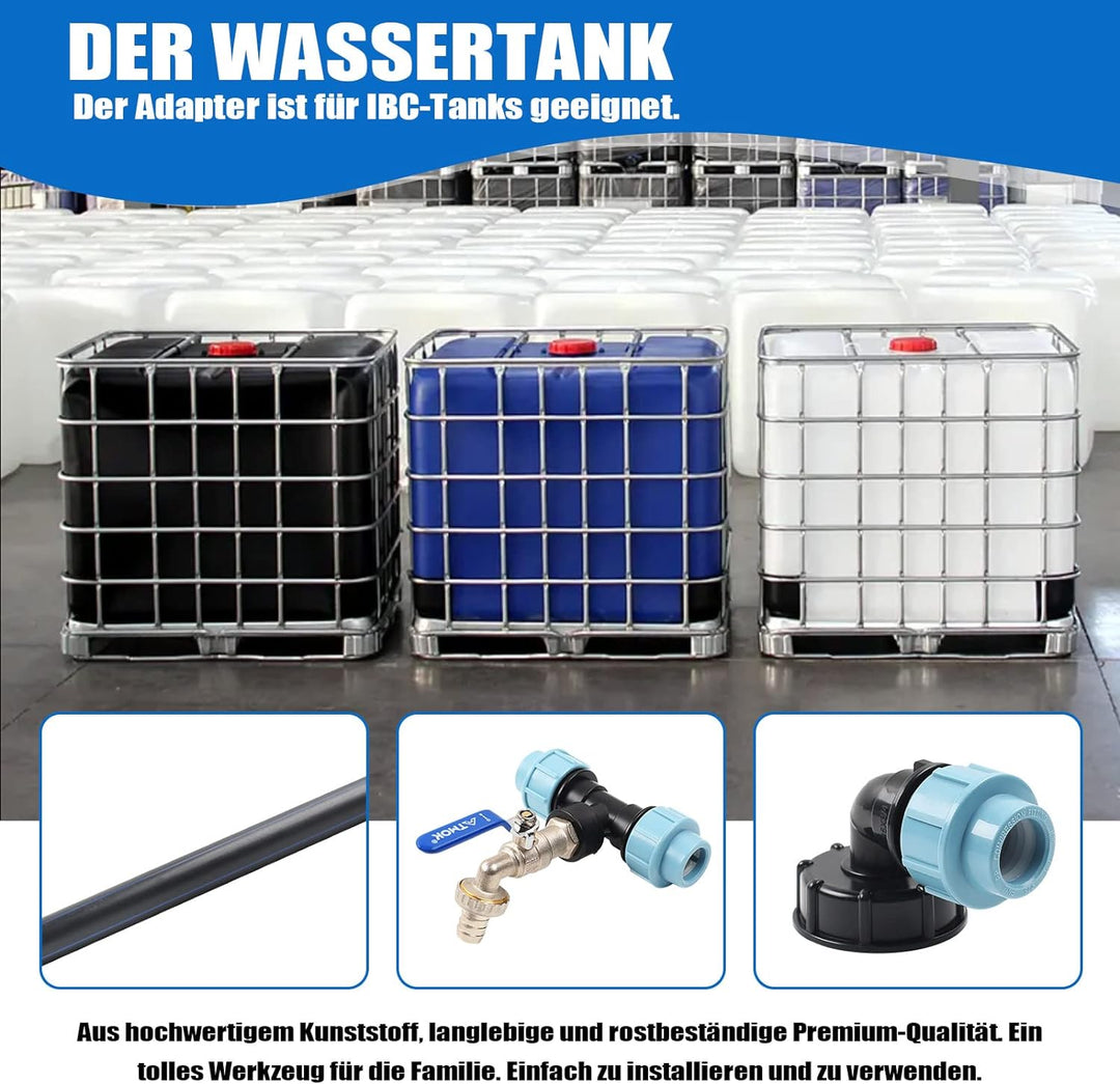 IBC Verbindungsset Auslaufhahn,IBC Adapter mit Schwanenhals Wasserhahn, Anschlussteile Für IBC Regen