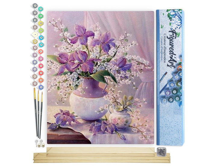 Figured'Art Malen Nach Zahlen Erwachsene Mit Rahmen Elegante violette Vase - Paint by Numbers Bastel