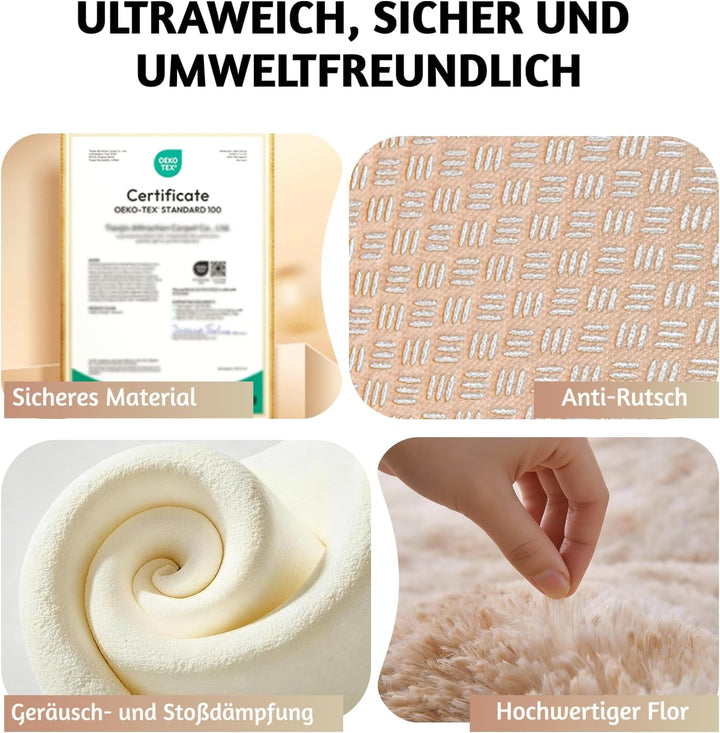 MARATIP Plüsch Teppich,Flauschiger Teppich Rund,grosse Grösse modernes Wohnzimmer,Kinder Mädchen,wei