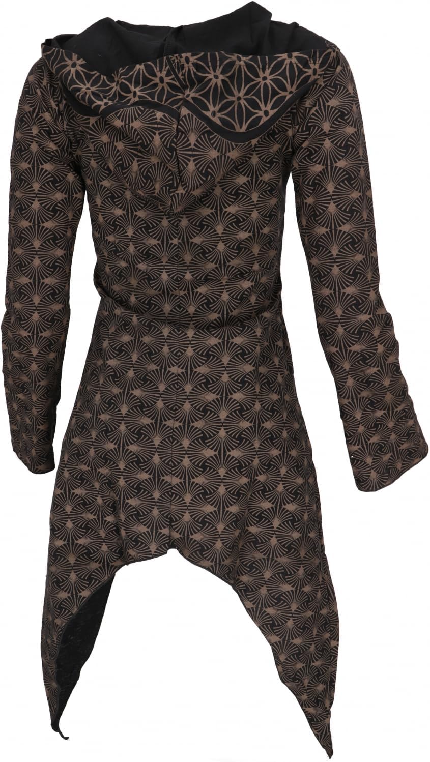 GURU SHOP Ethno Pixi Minikleid, Bedrucktes Goakleid Langarm, Damen, Baumwolle 36 Schwarz/Braun, 36 S
