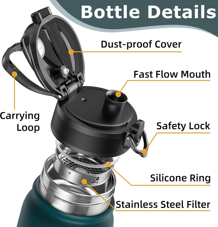 OLDLEY 600ml/20oz Edelstahl-Wasserflasche, Doppelwandige Vakuumflasche, Hält Getränke Heiss und Kalt