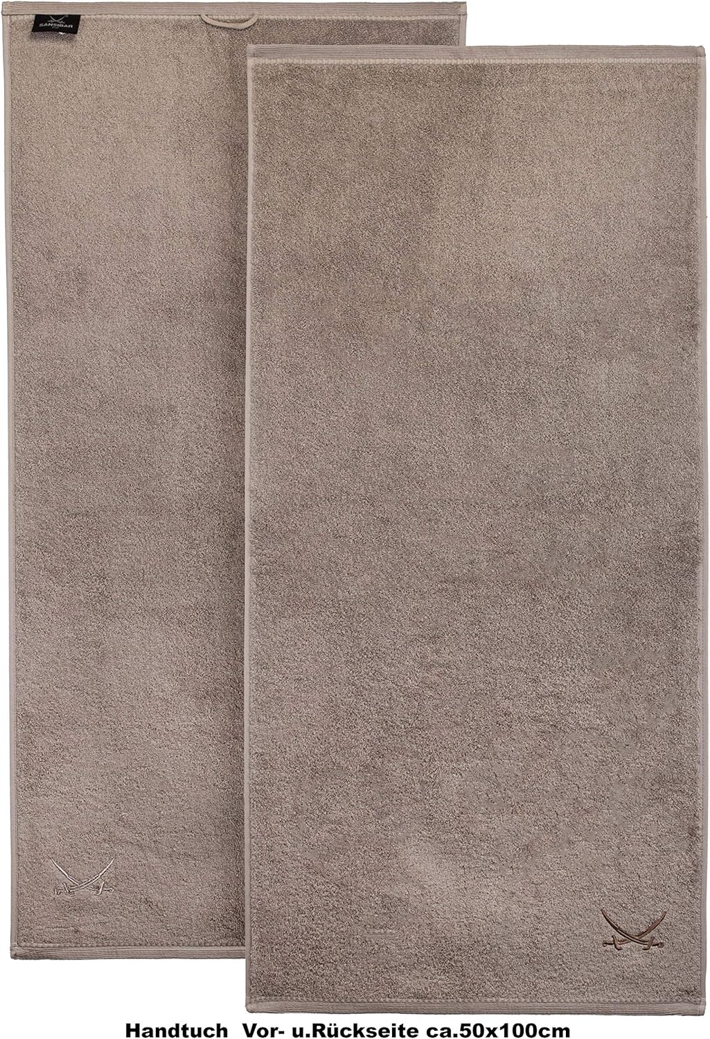 Sansibar Handtuch 6er Set 50x100 cm 100% Baumwolle mit gesticktem Säbel Logo Badtuch Taupe 6er Set T
