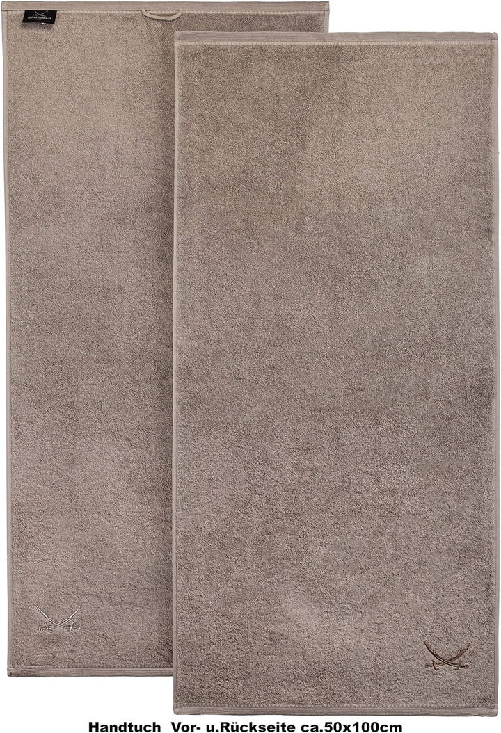 Sansibar Handtuch 6er Set 50x100 cm 100% Baumwolle mit gesticktem Säbel Logo Badtuch Taupe 6er Set T