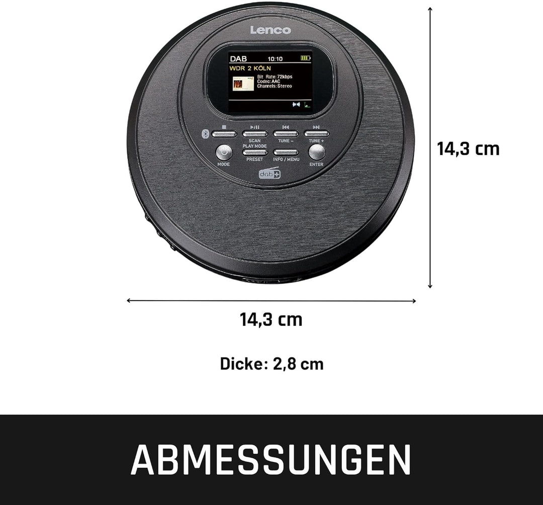 Lenco CD-500 Tragbarer CD-Player - Diskman - Bluetooth Walkman - DAB+ Radio - Anti-shock - Hörbuchfu