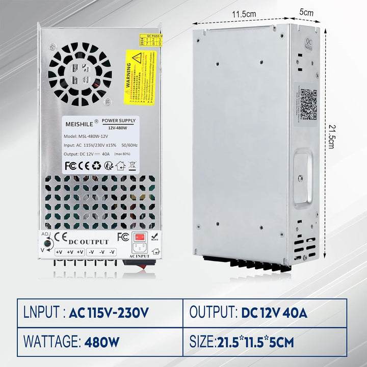 MEISHILE 12V 40A 480W Netzteil Schaltnetzteile Universal Stromversorgung AC to DC Transformator mit