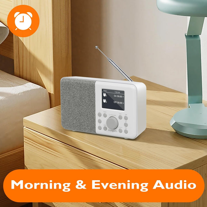 MangoKit MD3 DAB/DAB+ und UKW tragbares Digitalradio, Bluetooth-Lautsprecher, Kopfhörer, 40 voreinge