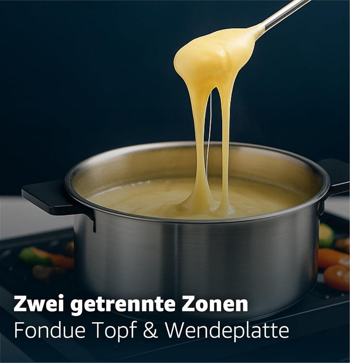 Raclette Fondue Set 8 Personen Set - mit Topf & Grillplatte - inkl. Pfännchen & Schaber (Fondue Set)