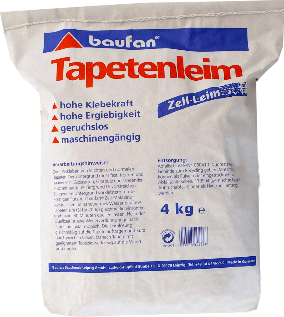 Baufan Tapetenleim - 4kg I Geruchloser, universell einsetzbarer Zell-Leim zum Kleben von leichten un