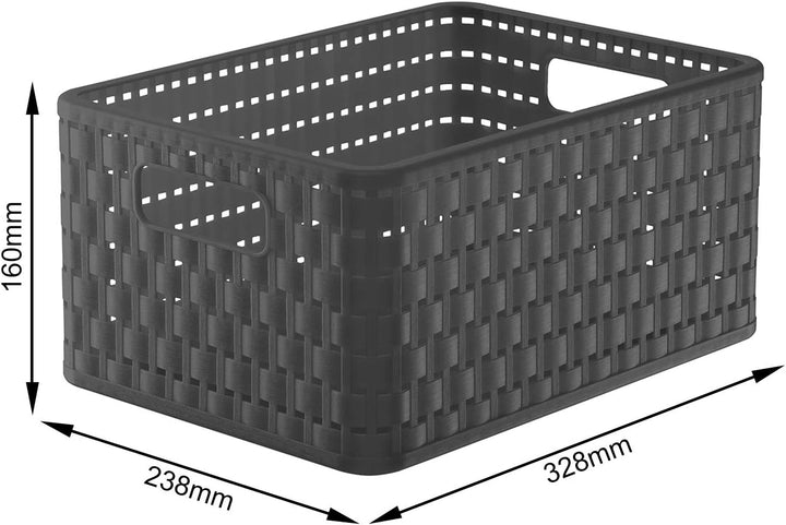 Rotho Country 3er-Set Aufbewahrungskiste Rattan-Optik, Kunststoff (PP) BPA-frei, anthrazit, A5+/11l,