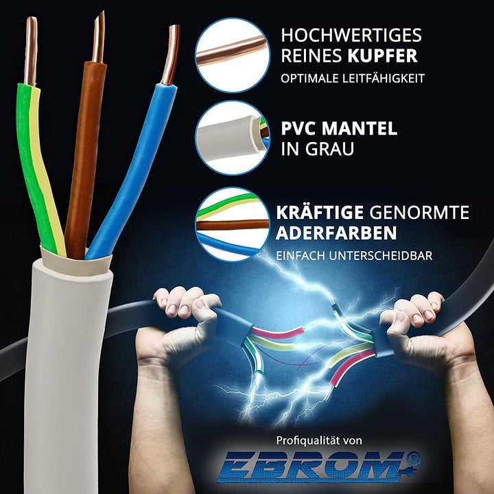 EBROM NYM-J 3x1,5 mm² Mantelleitung Installationskabel grau - Länge: 190 m, 190 m