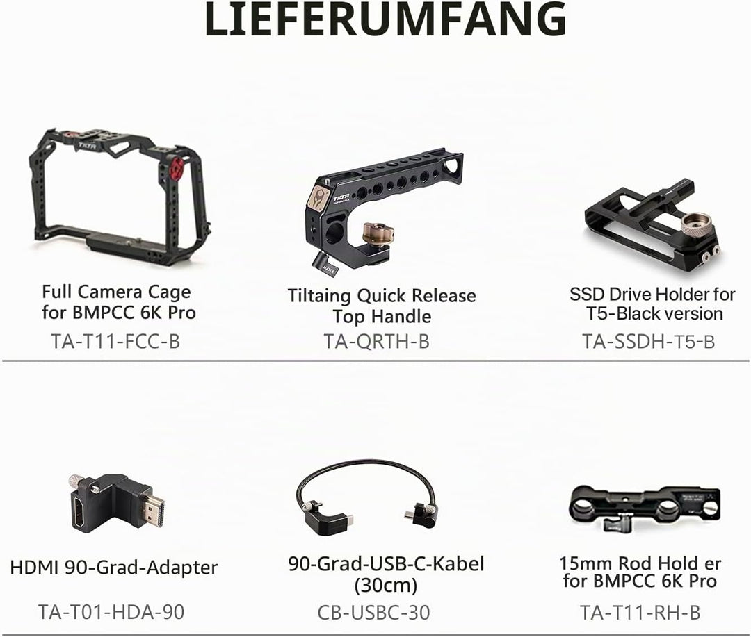 Tilta Basic Kit kompatibel mit BMPCC 6K Pro Full Camera Cage Abnehmbares Design Leicht Kompakt Langl