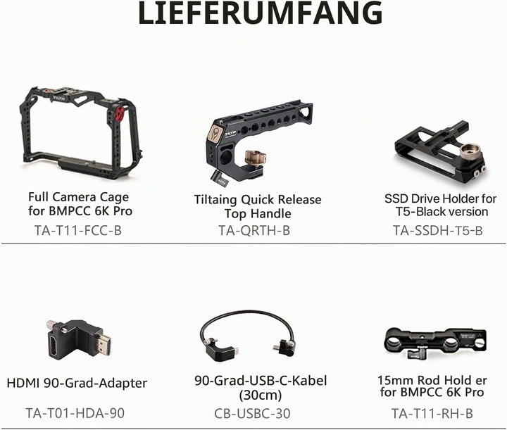 Tilta Basic Kit kompatibel mit BMPCC 6K Pro Full Camera Cage Abnehmbares Design Leicht Kompakt Langl
