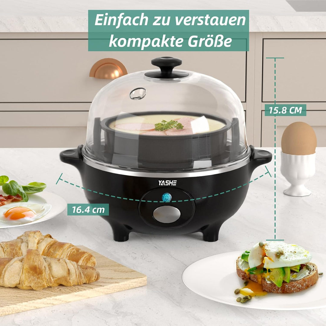 YASHE Eierkocher, 360W Kompakter Egg Cooker Multifunktional, 7 Eier leicht zu Pellen, Weich, Mittel,